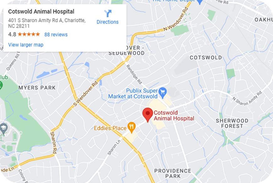 View Our Map - Cotswold Animal Hospital Charlotte NC